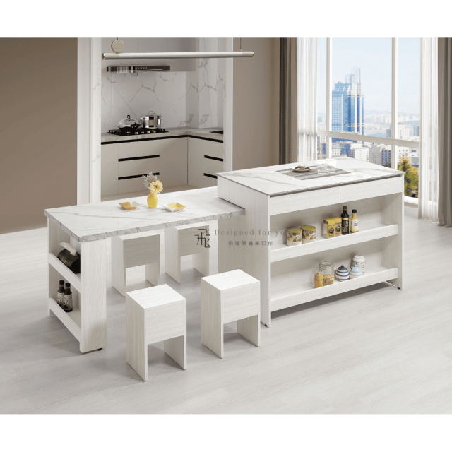 B814-2 蘿拉4尺中島型多功能岩板餐桌櫃