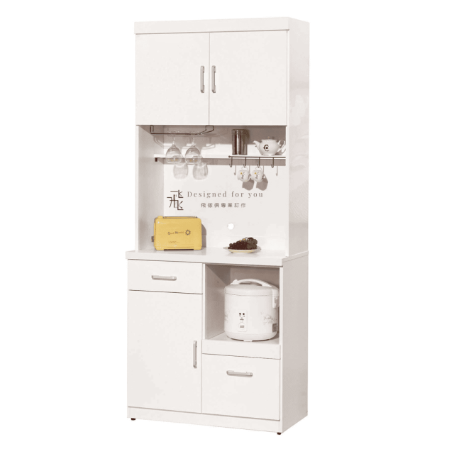 B867-4 祖迪白色2.7尺單門餐櫃(上+下)